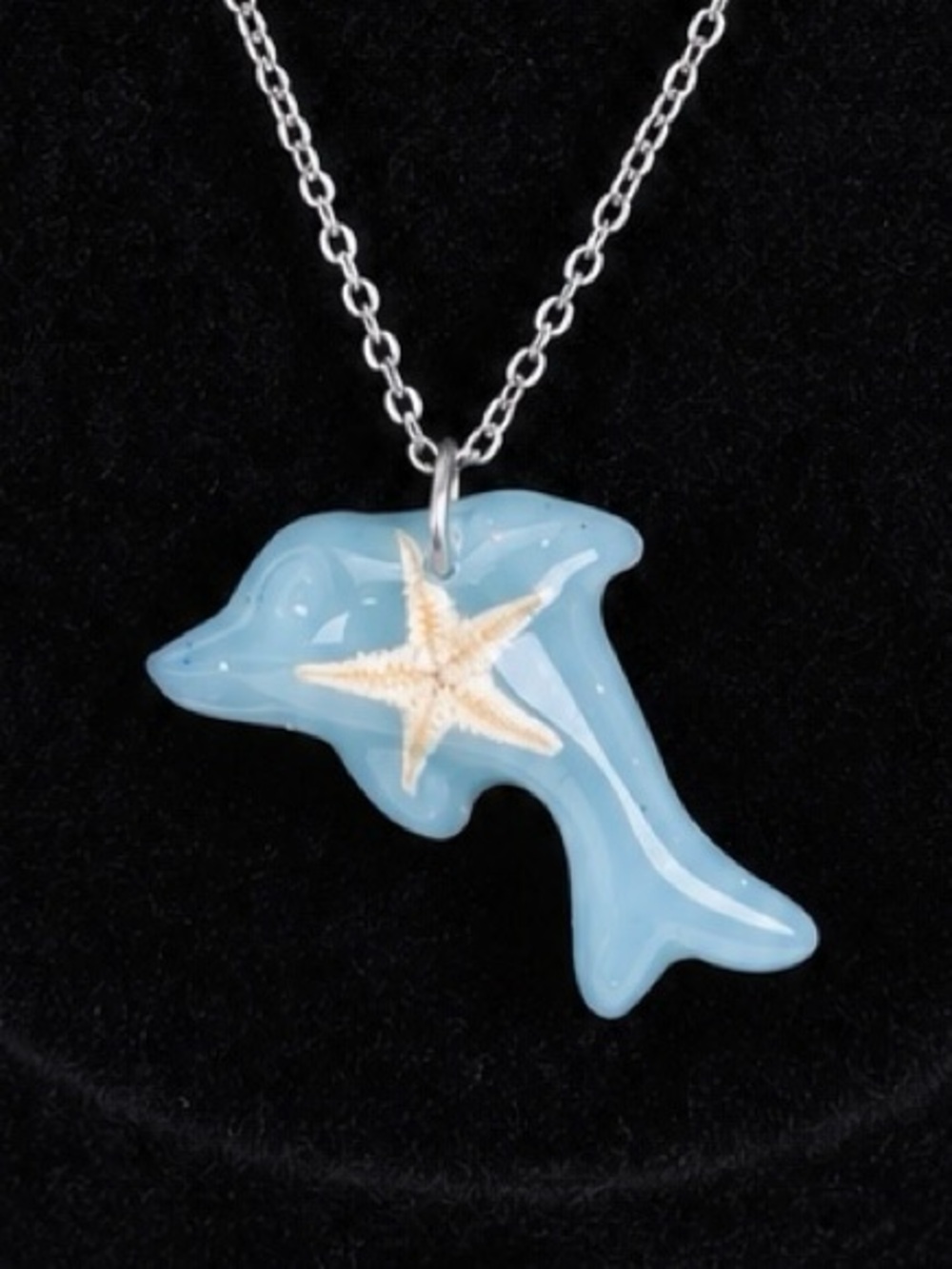 Blue Dolphin Starfish Pendant Necklace Coastal Ocean Beach Nautical Jewelry